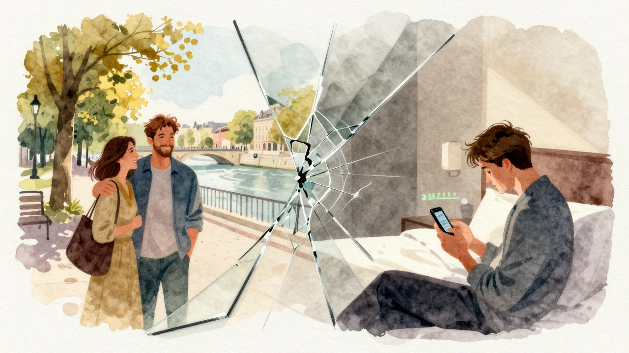 A watercolor illustration showing two paths: one of genuine connection, one of isolation.